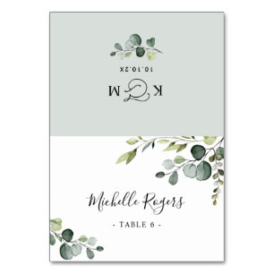 Bleu Dusty Vert Mariage Plaqué Cartes de Place