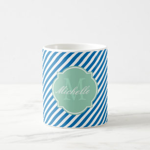 Bleu éblouissant bande de monogramme Mug
