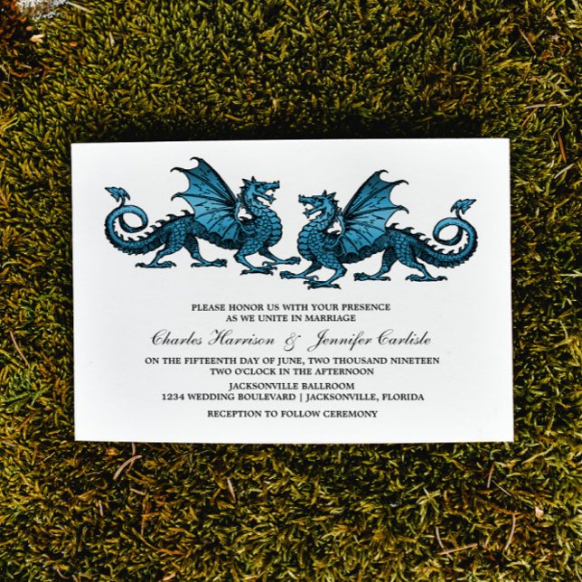 Bleu Elegant Dragon Wedding Invitation (Blue Elegant Dragons Wedding Invite)