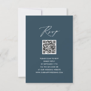 Bleu Élégant Script Minimaliste QR Wedding RSVP