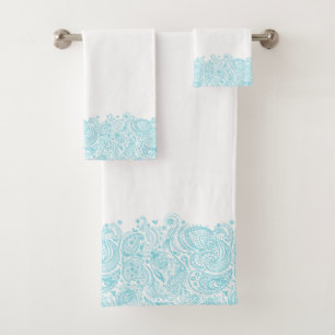 Bleu Élégant Vintage Paisley Rayure