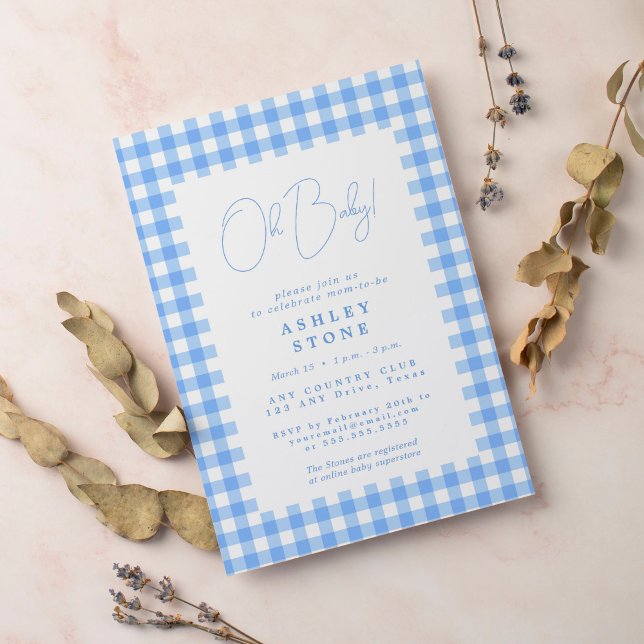 Bleu en vichy simple invitation baby shower (Créateur téléchargé)