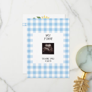 Bleu En vichy tournesol drôle Baby shower Merci