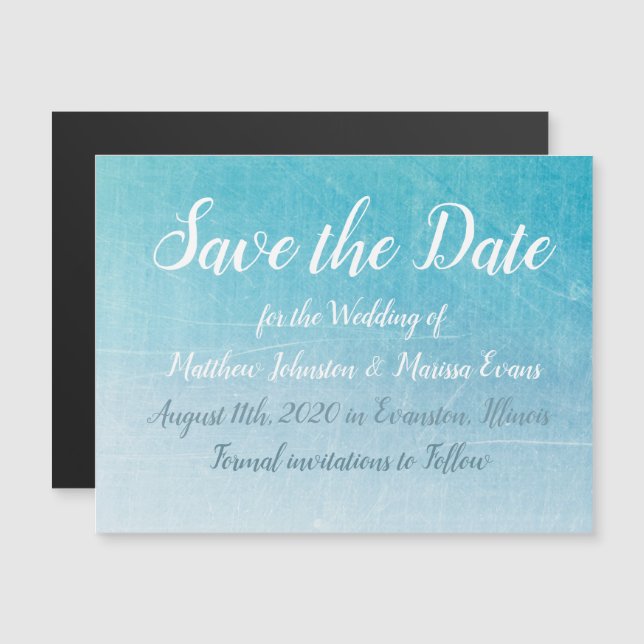 Bleu Enregistrer la date Carte Mariage magnétique (Devant / Derrière)
