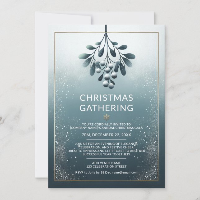 Bleu Entreprise Noël Invitation Or Accents (Devant)