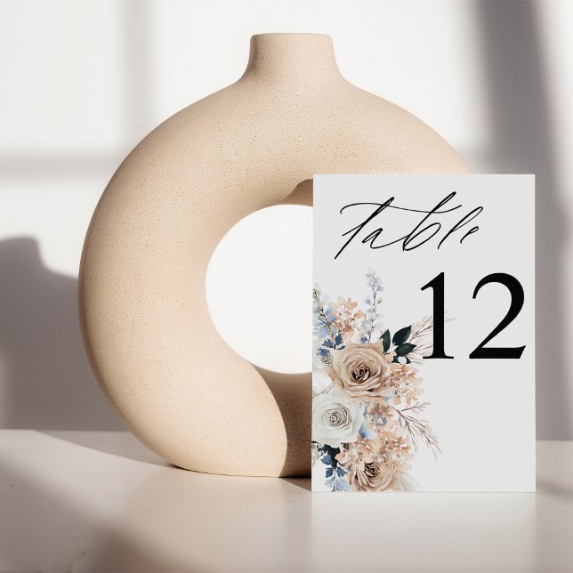 Bleu et beige Boho Floral Numéro de table (Créateur téléchargé)