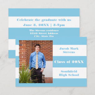 Bleu et blanc - 3x5 Faire-part de graduation