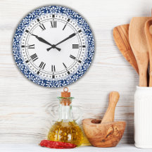 Bleu et blanc Arts et artisanat Grande horloge