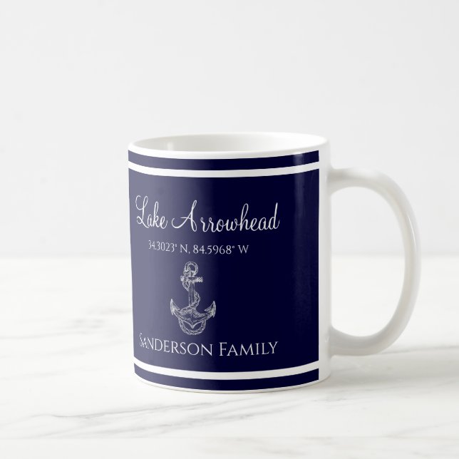 Bleu et blanc avec le nom de votre lac Coffee Mug (Droite)