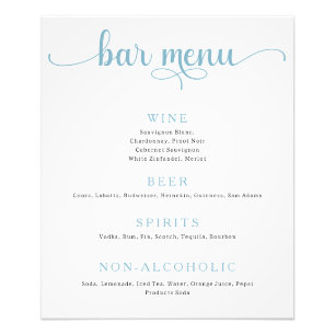 Bleu et blanc cassé Mariage Bar Menu Poster