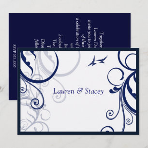 Bleu et Blanc, Élégante Invitation de Mariage