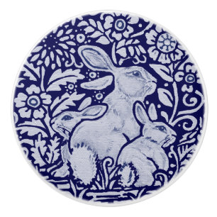 Bleu et blanc Lapin Famille Tiroir Tête Bouton Ded