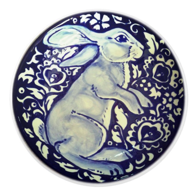 Bleu et blanc Lapin Lapin Tiroir Tirage Bouton Ded (Devant)