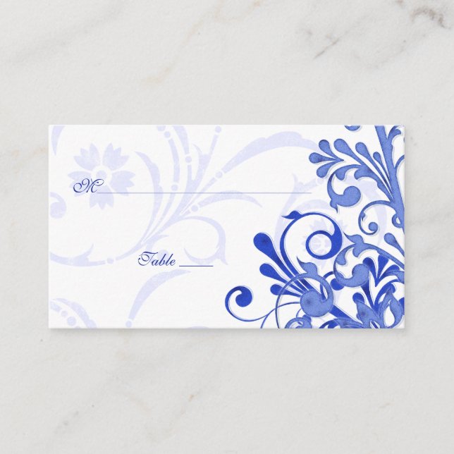 Bleu et blanc Mariage Floral Place ou Escort Carte (Devant)