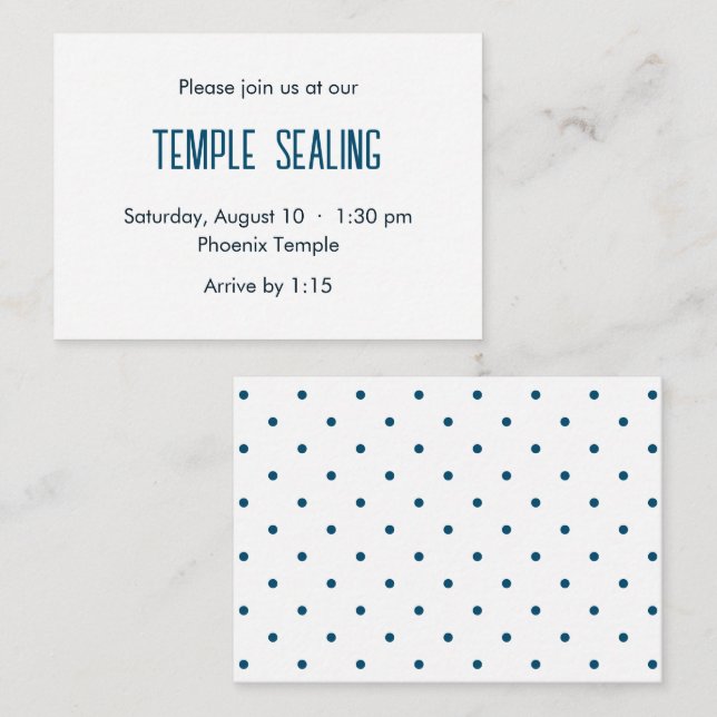 Bleu et blanc Polka Dot Temple Sealing Invitation (Devant / Derrière)