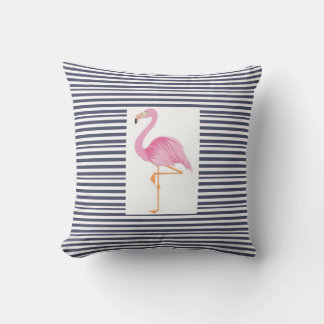 Bleu et blanc rayures coussin flamingo