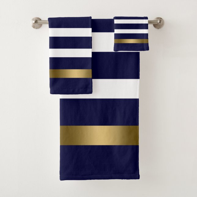 Bleu et blanc rayures motif or accents (En situation)