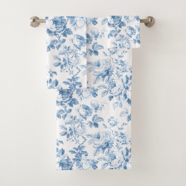 Bleu et blanc Toile de Pays Français Floral (En situation)
