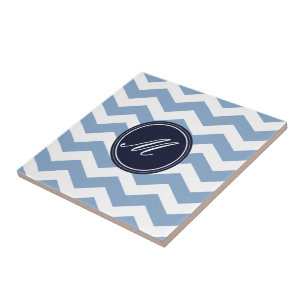 Bleu et bleu marine Chevron avec carreaux Monogram