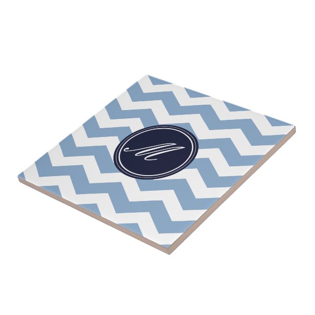Bleu et bleu marine Chevron avec carreaux Monogram (Côté)