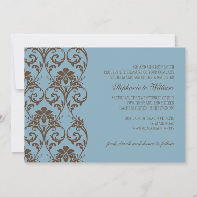 Bleu et Brown mariage vintage Invitation (Devant)