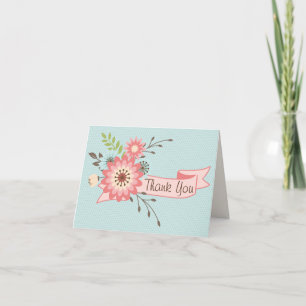 Bleu et Corail Carte de remerciements florale
