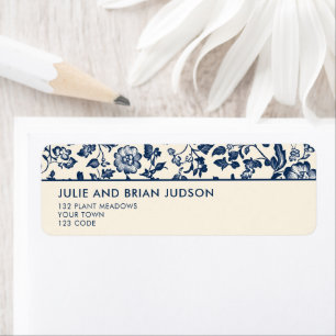 Bleu et crème Delft Floral Border adresse de retou