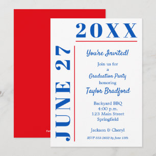Bleu et Crimson Graduation Party Invitations