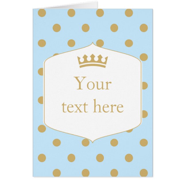 Bleu et Gold Dots Royal Crown Prince Carte de plia (Devant)