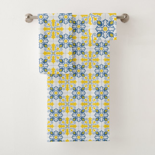 Bleu et jaune joli carrelage portugais motif (En situation)