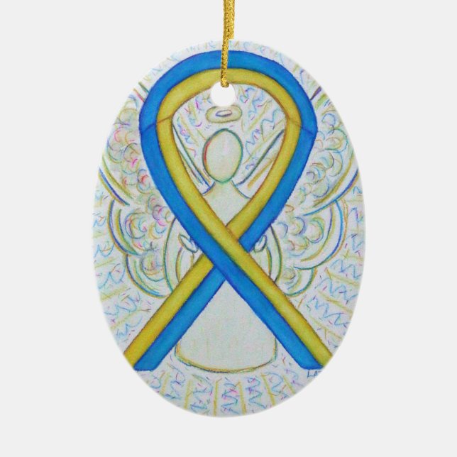 Bleu et Jaune Sensibilisation Ruban Angel Ornement (Devant)