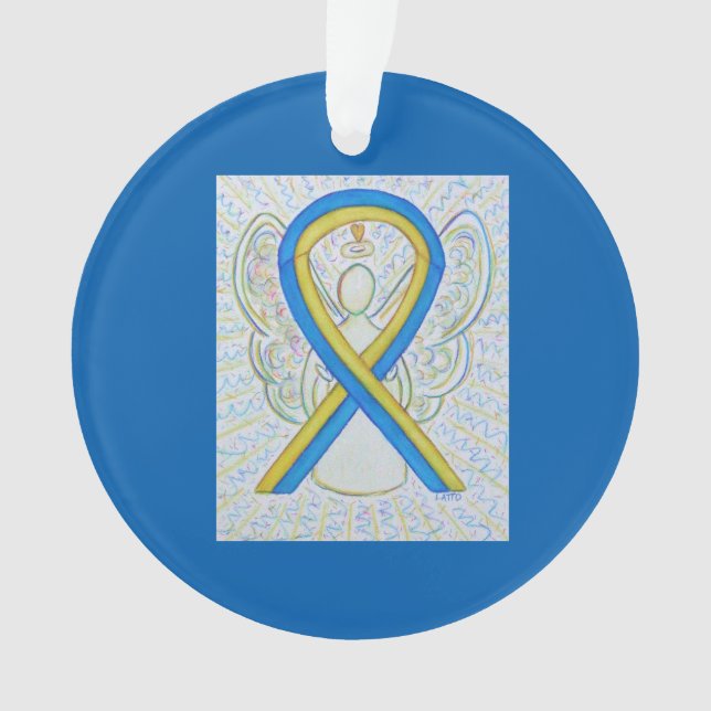 Bleu et Jaune Sensibilisation Ruban Angel Ornement (devant)