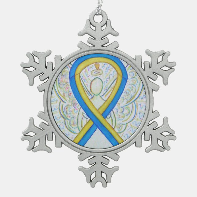 Bleu et Jaune Sensibilisation Ruban Angel Ornement (Devant)
