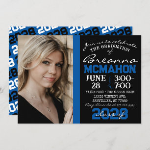 Bleu et noir Moderne Graduation Photo Invitation