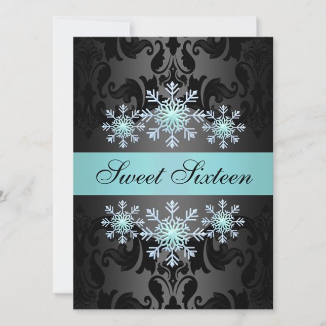 Bleu et noir Snowflake Sweet16 Invitation d'annive (Devant)
