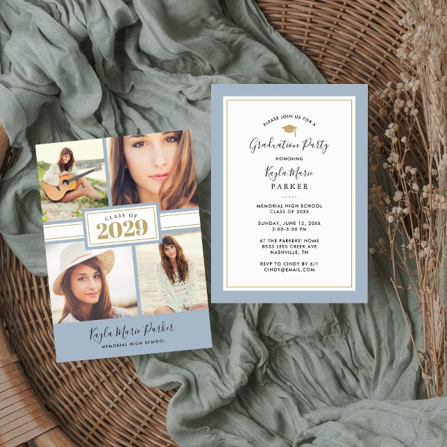 Bleu et or | 4 Invitation à un diplôme de photogra (Créateur téléchargé)