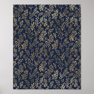 Bleu et or Abstrait Art Déco Motif Feuille
