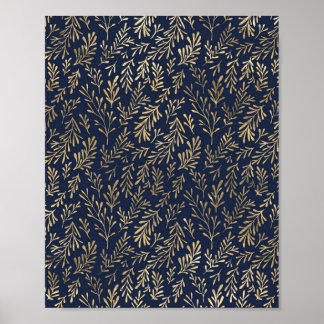 Bleu et or Abstrait Art Déco Motif Feuille