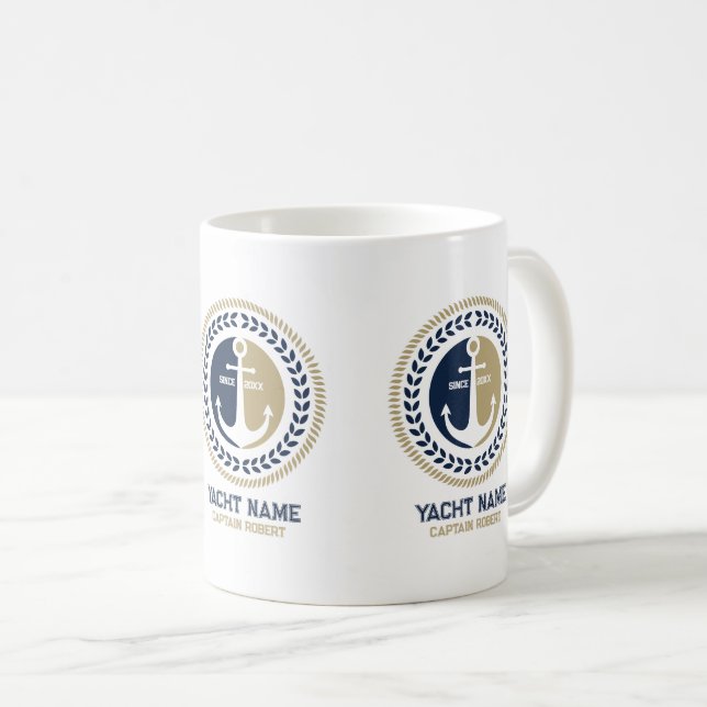 Bleu et or ancre de bateau nautique tasse à café (Devant droit)