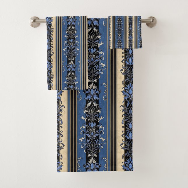 Bleu et or Damas rayures (En situation)