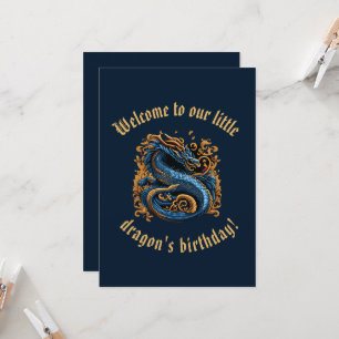 Bleu et or Medieval Dragon anniversaire Invitation