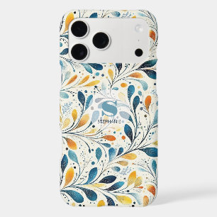 Bleu et Or Motif Paisley à Feuilles (2)
