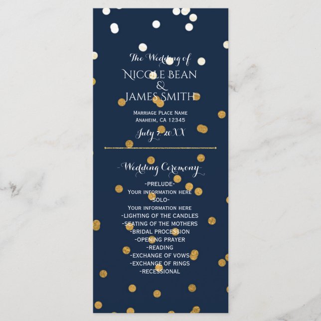 Bleu et or Shiny Faux Foil Confetti Programme Rack (Devant)