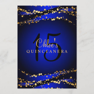 Bleu et or Stardust Quinceañera Invitation