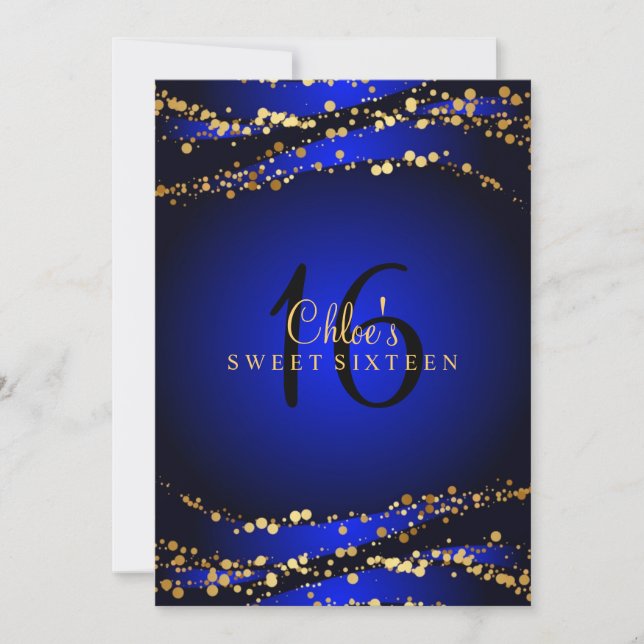 Bleu et or Stardust | Sweet 16 Invitation (Devant)