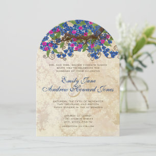 Bleu et rose cerisier Fleur Thé Stain Invitations