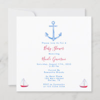 Bleu Et Rouge Nautique Bébé Douche Invitations