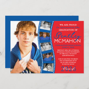 Bleu et rouge photo Faire-part Grad