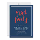 Bleu et Rouge Script Grad Party Invitation