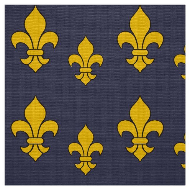 Bleu et tissu profonds de Gold Fleur de Lis (Échantillon)